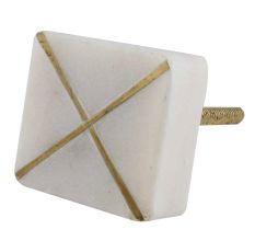 White Stone Square Gold Cross Dresser Knob
